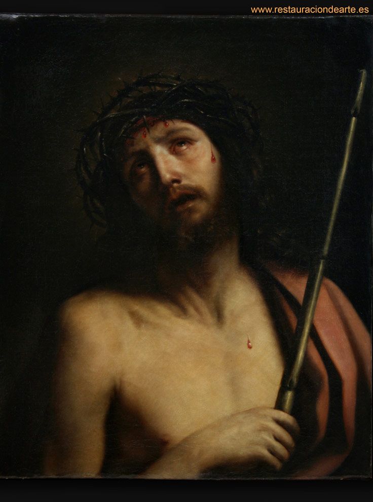foto final del cuadro restaurado de Ecce Homo en el estudio de pintura en Madrid
